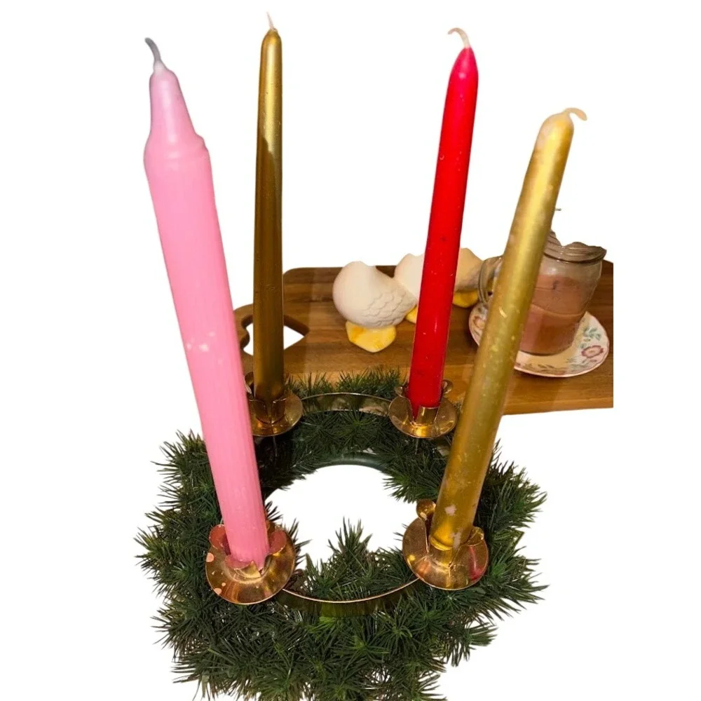Vintage Advent Candle Wreath Evergreen Christmas Centerpiece Stock 54-172 HK